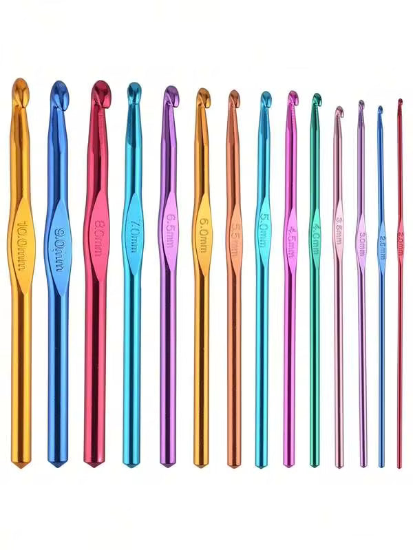 14pcs 2-10mm Multicolor Aluminum Crochet Hooks, 8pcs Random Color Single-Headed Crochet Hooks + 8pcs Double-Headed Crochet Hooks
