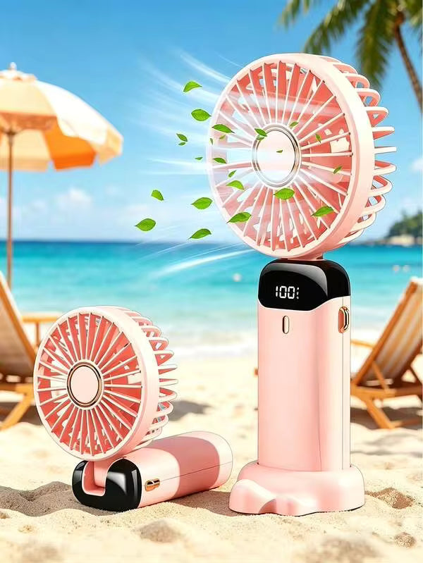 1pc Portable Handheld Electric Fan, USB Rechargeable Mini Fan With 5 Speed Levels, Foldable Desk Fan With LED Display, Quiet Cooling Fan For Home, Office, Bedroom, Outdoor Travel, Mother's Day, Father's Day, Summer Holiday Gift